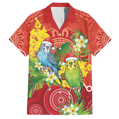 Budgerigar Australia Christmas Hawaiian Shirt Budgies Golden Wattle Aboriginal Red - Aussie Hoodie