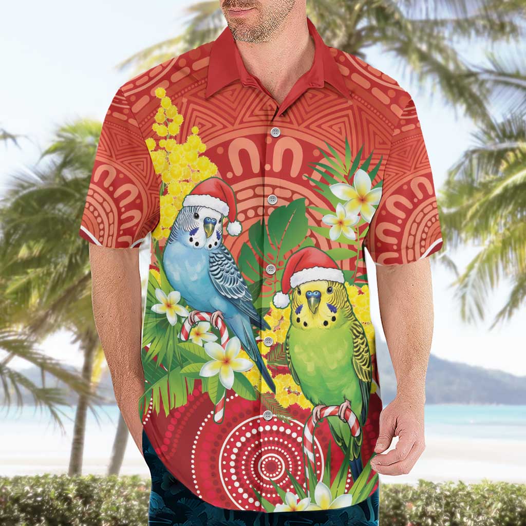 Budgerigar Australia Christmas Hawaiian Shirt Budgies Golden Wattle Aboriginal Red - Aussie Hoodie