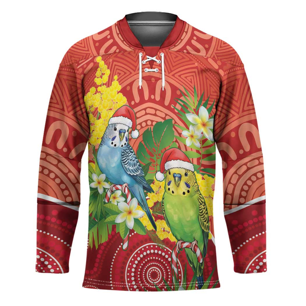 Budgerigar Australia Christmas Hockey Jersey Budgies Golden Wattle Aboriginal Red - Aussie Hoodie