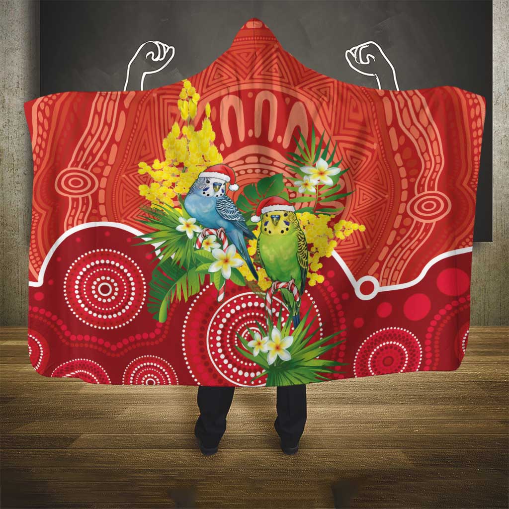 Budgerigar Australia Christmas Hooded Blanket Budgies Golden Wattle Aboriginal Red - Aussie Hoodie