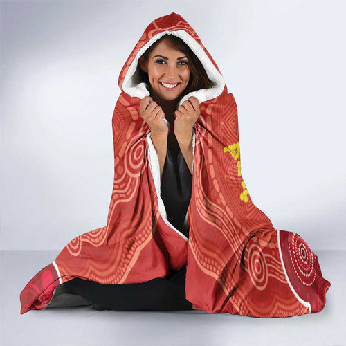 Budgerigar Australia Christmas Hooded Blanket Budgies Golden Wattle Aboriginal Red - Aussie Hoodie