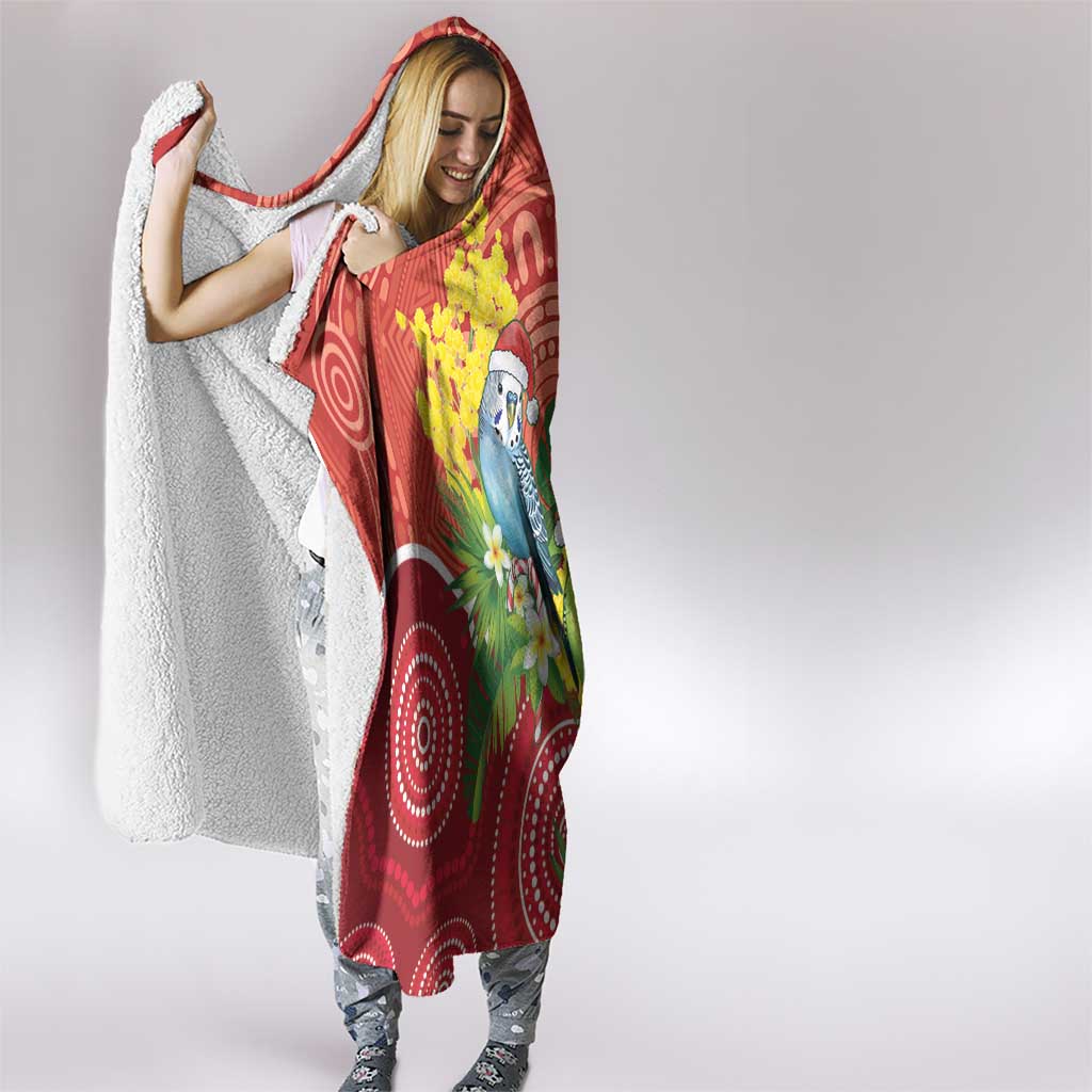 Budgerigar Australia Christmas Hooded Blanket Budgies Golden Wattle Aboriginal Red - Aussie Hoodie