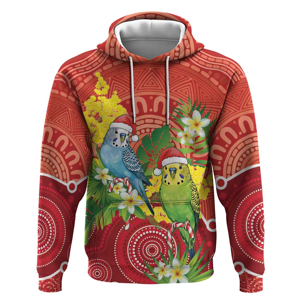 Budgerigar Australia Christmas Hoodie Budgies Golden Wattle Aboriginal Red - Aussie Hoodie