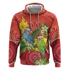 Budgerigar Australia Christmas Hoodie Budgies Golden Wattle Aboriginal Red - Aussie Hoodie