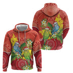 Budgerigar Australia Christmas Hoodie Budgies Golden Wattle Aboriginal Red - Aussie Hoodie