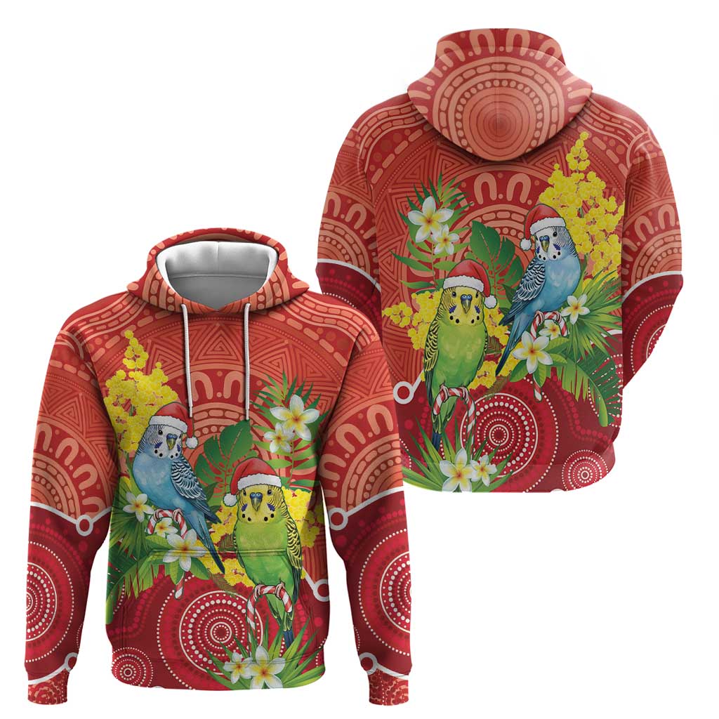 Budgerigar Australia Christmas Hoodie Budgies Golden Wattle Aboriginal Red - Aussie Hoodie