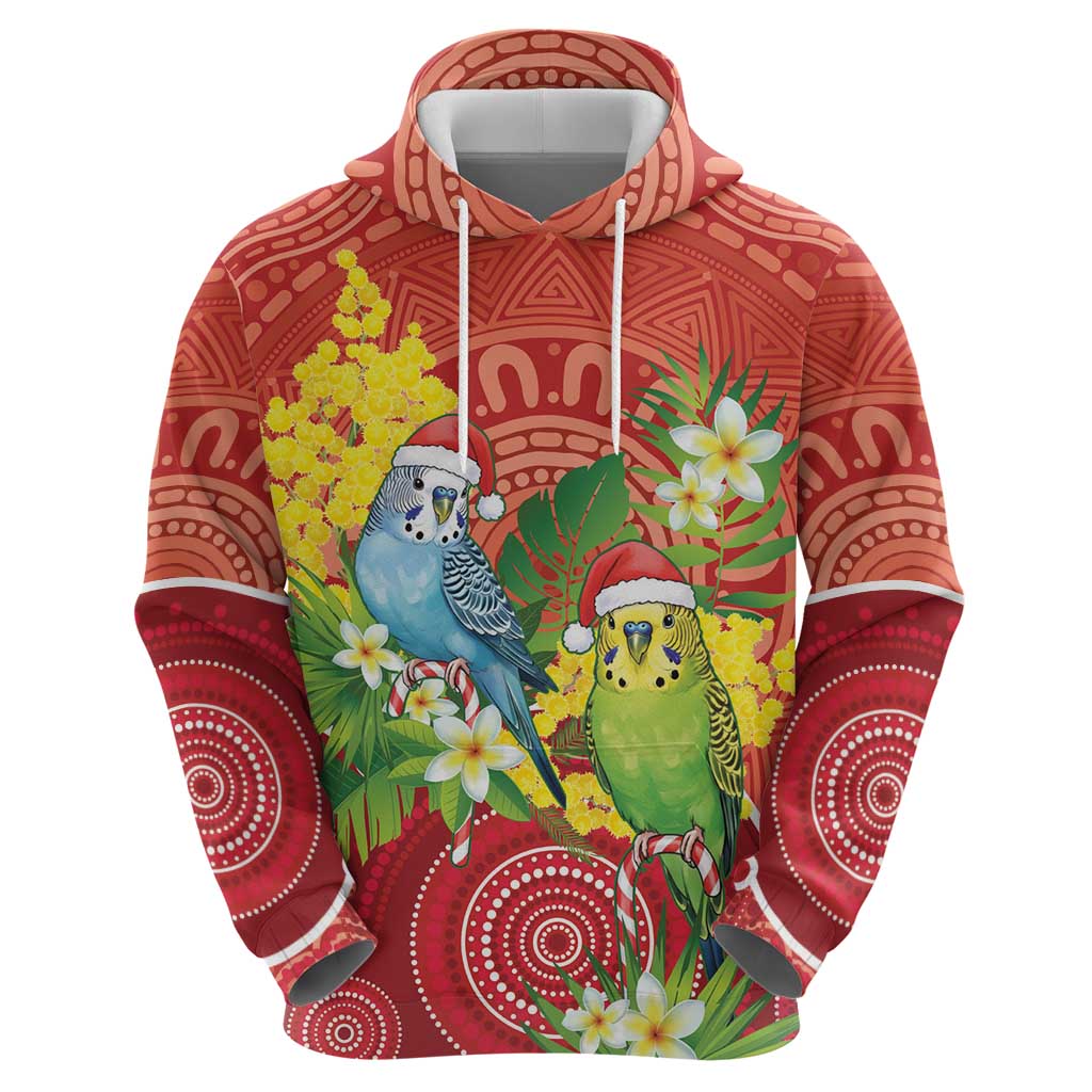 Budgerigar Australia Christmas Hoodie Budgies Golden Wattle Aboriginal Red - Aussie Hoodie