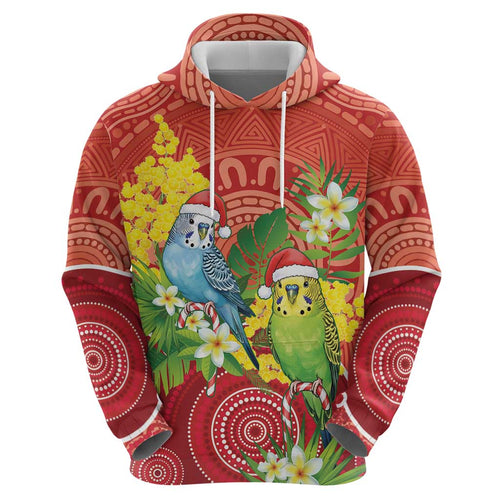 Budgerigar Australia Christmas Hoodie Budgies Golden Wattle Aboriginal Red - Aussie Hoodie
