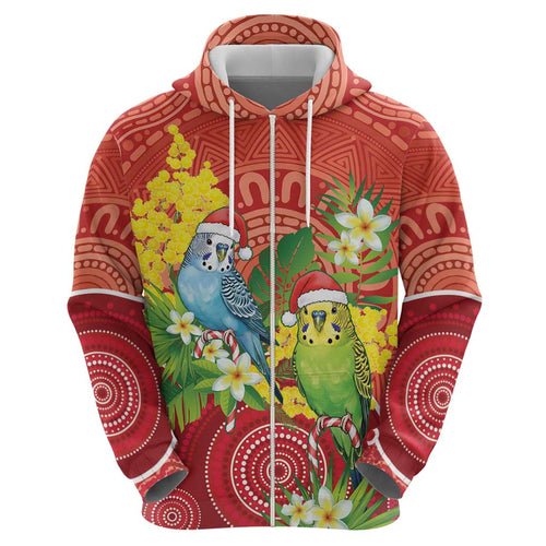 Budgerigar Australia Christmas Hoodie Budgies Golden Wattle Aboriginal Red - Aussie Hoodie