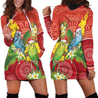 Budgerigar Australia Christmas Hoodie Dress Budgies Golden Wattle Aboriginal Red - Aussie Hoodie