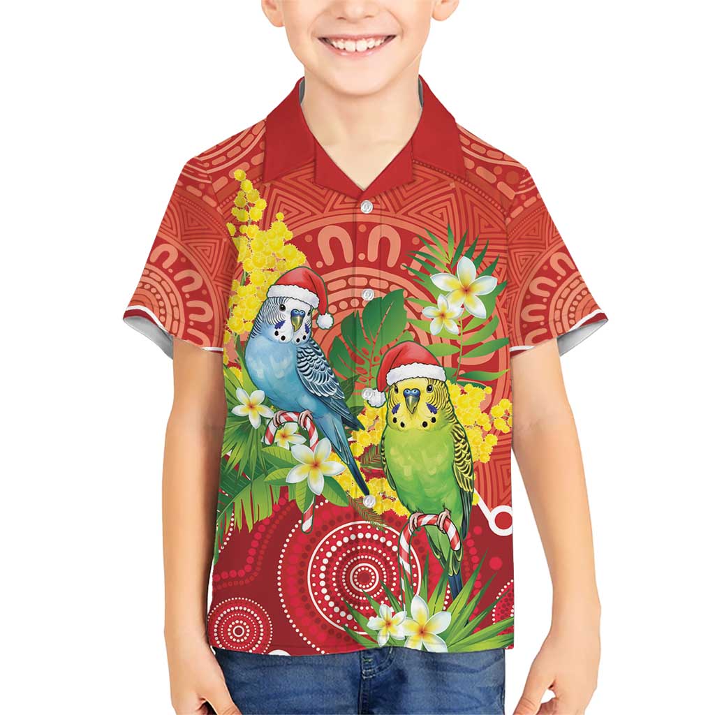 Budgerigar Australia Christmas Kid Hawaiian Shirt Budgies Golden Wattle Aboriginal Red - Aussie Hoodie