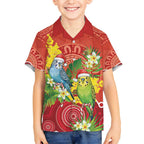 Budgerigar Australia Christmas Kid Hawaiian Shirt Budgies Golden Wattle Aboriginal Red - Aussie Hoodie