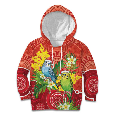 Budgerigar Australia Christmas Kid Hoodie Budgies Golden Wattle Aboriginal Red - Aussie Hoodie