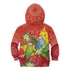 Budgerigar Australia Christmas Kid Hoodie Budgies Golden Wattle Aboriginal Red - Aussie Hoodie