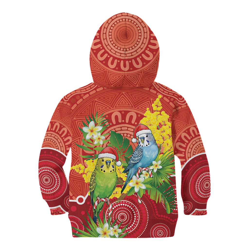 Budgerigar Australia Christmas Kid Hoodie Budgies Golden Wattle Aboriginal Red - Aussie Hoodie