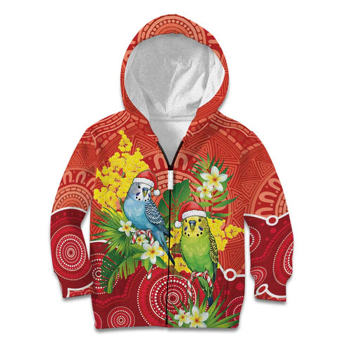 Budgerigar Australia Christmas Kid Hoodie Budgies Golden Wattle Aboriginal Red - Aussie Hoodie