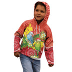 Budgerigar Australia Christmas Kid Hoodie Budgies Golden Wattle Aboriginal Red - Aussie Hoodie