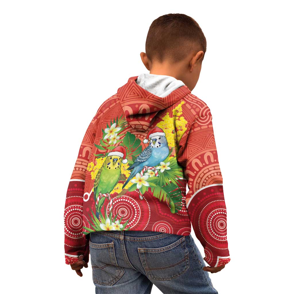 Budgerigar Australia Christmas Kid Hoodie Budgies Golden Wattle Aboriginal Red - Aussie Hoodie
