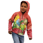 Budgerigar Australia Christmas Kid Hoodie Budgies Golden Wattle Aboriginal Red - Aussie Hoodie