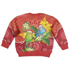 Budgerigar Australia Christmas Kid Ugly Christmas Sweater Budgies Golden Wattle Aboriginal Red - Aussie Hoodie
