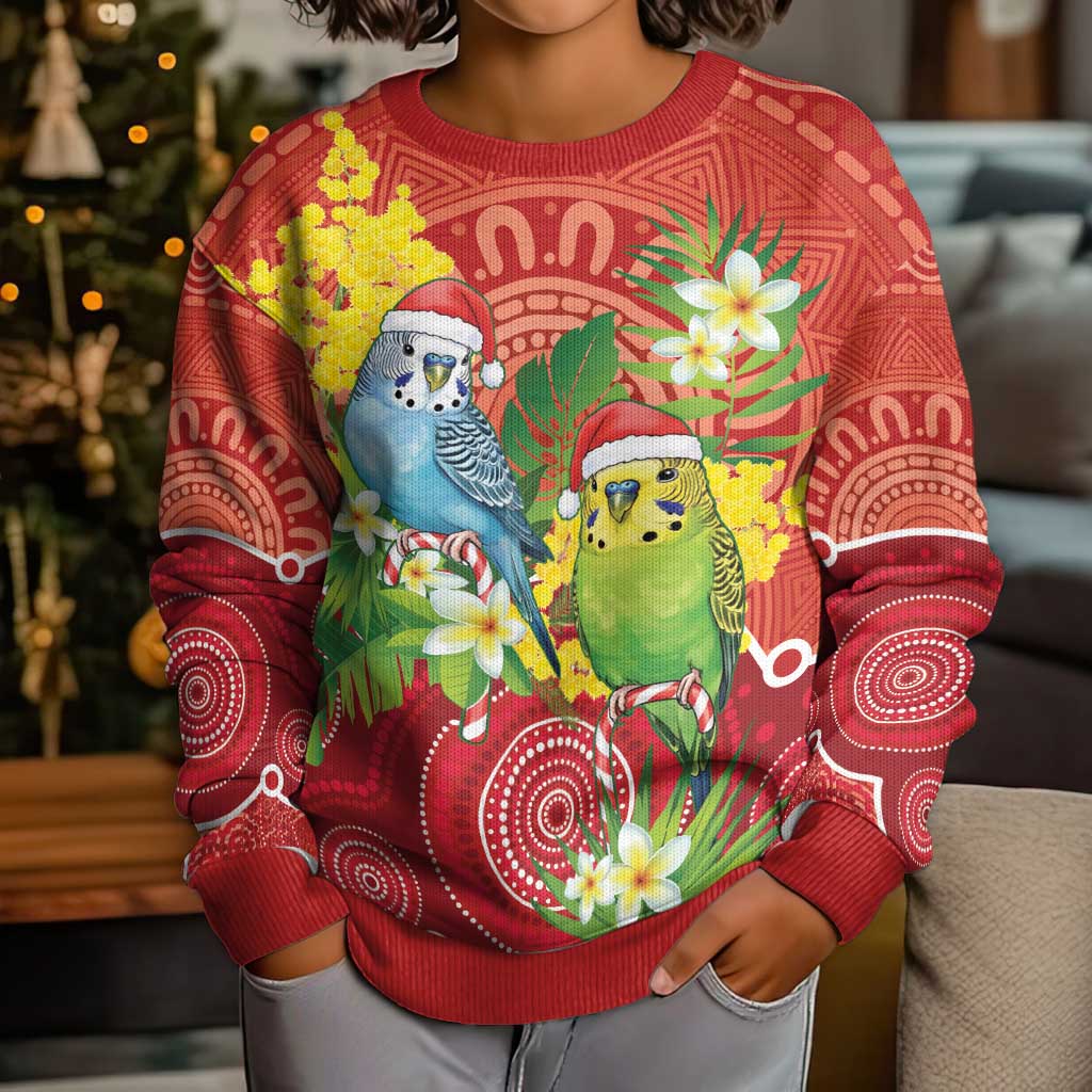Budgerigar Australia Christmas Kid Ugly Christmas Sweater Budgies Golden Wattle Aboriginal Red - Aussie Hoodie