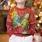 Budgerigar Australia Christmas Kid Ugly Christmas Sweater Budgies Golden Wattle Aboriginal Red - Aussie Hoodie