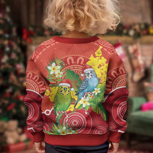 Budgerigar Australia Christmas Kid Ugly Christmas Sweater Budgies Golden Wattle Aboriginal Red - Aussie Hoodie