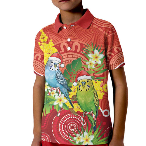 Budgerigar Australia Christmas Kid Polo Shirt Budgies Golden Wattle Aboriginal Red - Aussie Hoodie