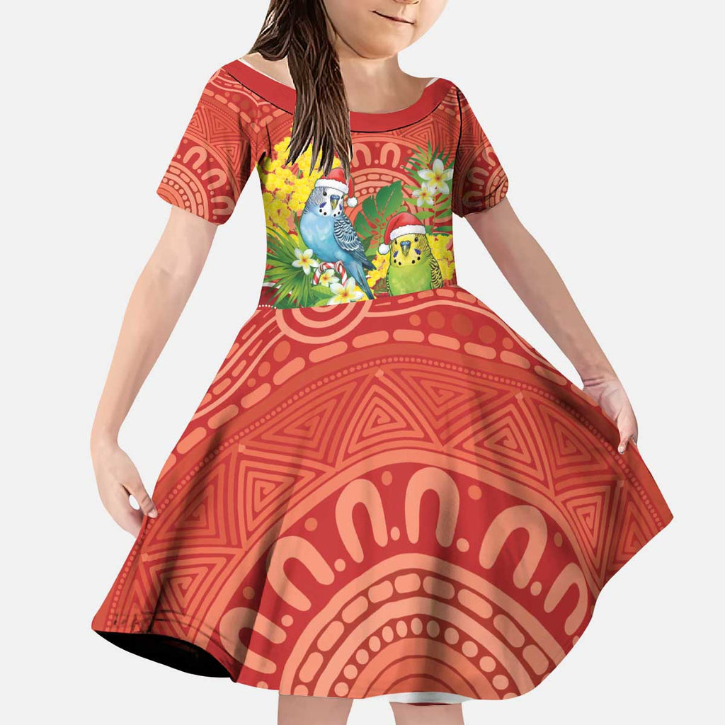 Budgerigar Australia Christmas Kid Short Sleeve Dress Budgies Golden Wattle Aboriginal Red - Aussie Hoodie