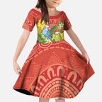 Budgerigar Australia Christmas Kid Short Sleeve Dress Budgies Golden Wattle Aboriginal Red - Aussie Hoodie