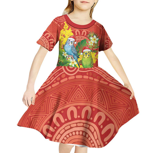 Budgerigar Australia Christmas Kid Short Sleeve Dress Budgies Golden Wattle Aboriginal Red - Aussie Hoodie