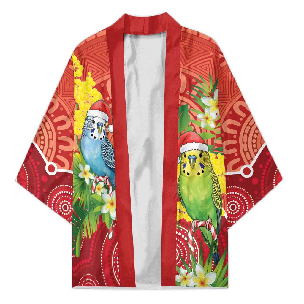 Budgerigar Australia Christmas Kimono Budgies Golden Wattle Aboriginal Red - Aussie Hoodie