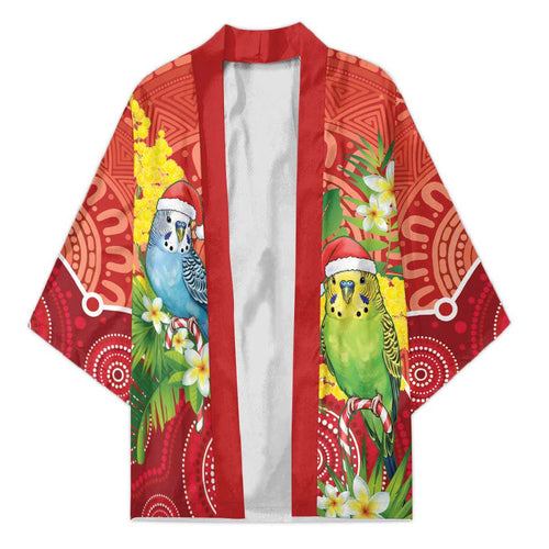 Budgerigar Australia Christmas Kimono Budgies Golden Wattle Aboriginal Red - Aussie Hoodie