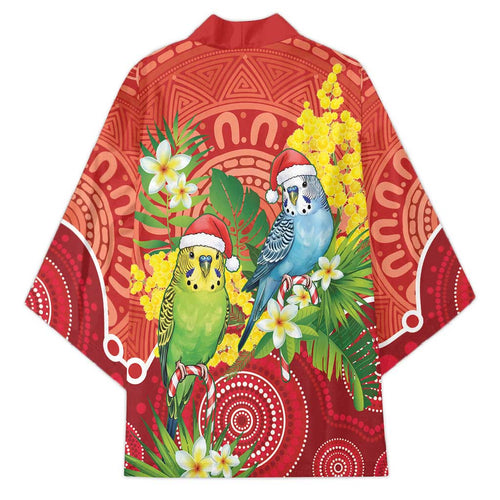 Budgerigar Australia Christmas Kimono Budgies Golden Wattle Aboriginal Red - Aussie Hoodie