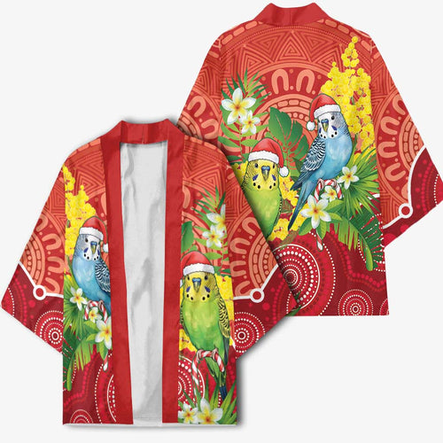 Budgerigar Australia Christmas Kimono Budgies Golden Wattle Aboriginal Red - Aussie Hoodie