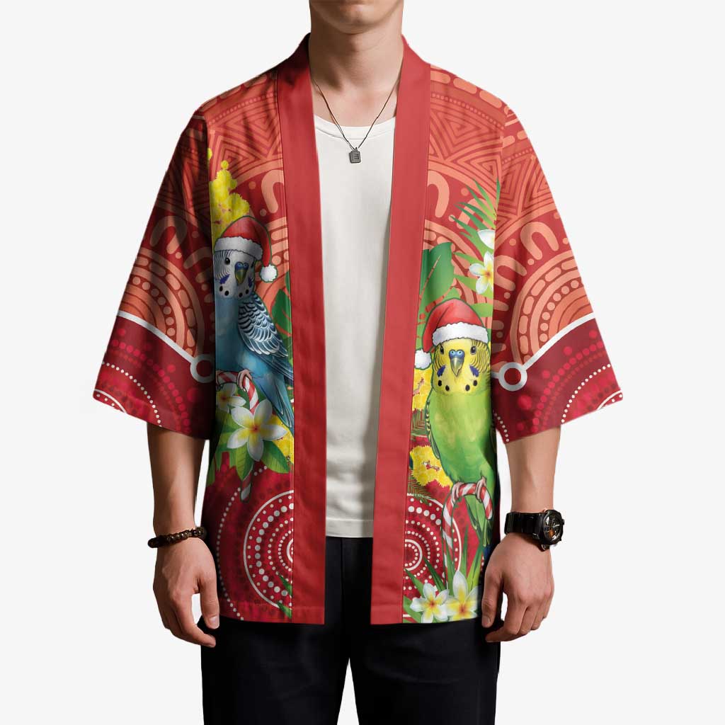 Budgerigar Australia Christmas Kimono Budgies Golden Wattle Aboriginal Red - Aussie Hoodie
