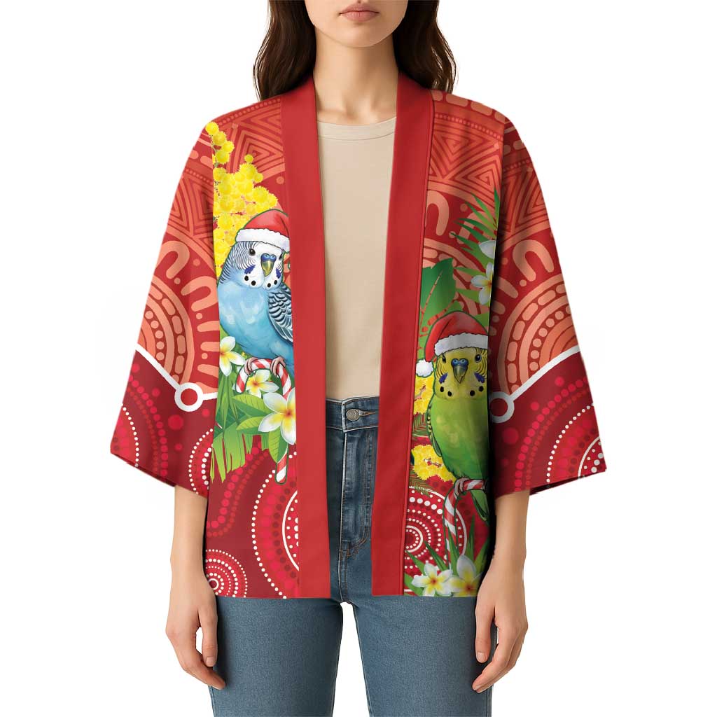 Budgerigar Australia Christmas Kimono Budgies Golden Wattle Aboriginal Red - Aussie Hoodie