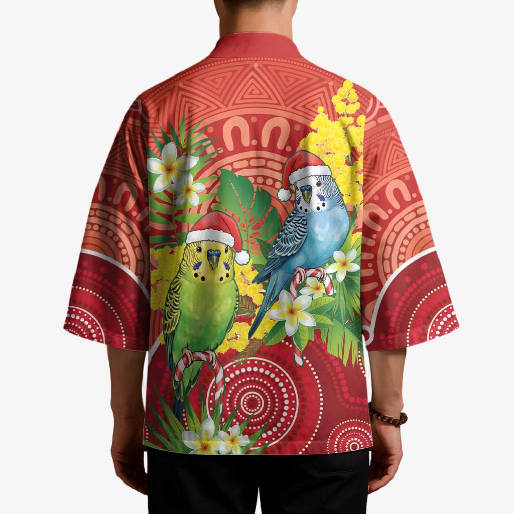 Budgerigar Australia Christmas Kimono Budgies Golden Wattle Aboriginal Red - Aussie Hoodie