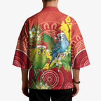 Budgerigar Australia Christmas Kimono Budgies Golden Wattle Aboriginal Red - Aussie Hoodie