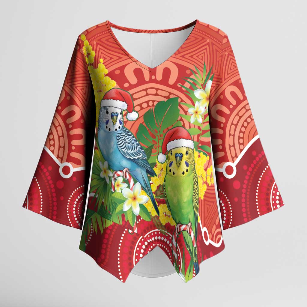 Budgerigar Australia Christmas Kimono Sleeve Blouse Budgies Golden Wattle Aboriginal Red - Aussie Hoodie