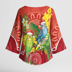 Budgerigar Australia Christmas Kimono Sleeve Blouse Budgies Golden Wattle Aboriginal Red - Aussie Hoodie