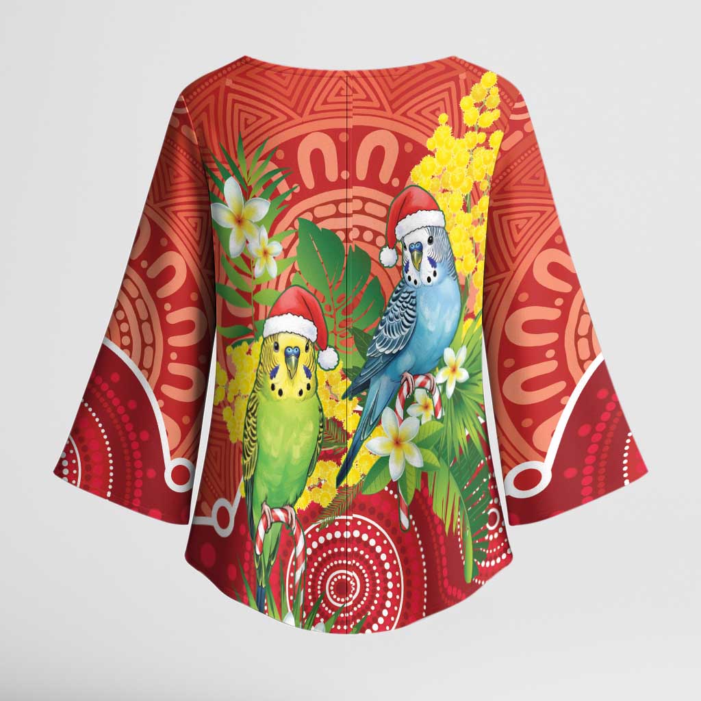 Budgerigar Australia Christmas Kimono Sleeve Blouse Budgies Golden Wattle Aboriginal Red - Aussie Hoodie