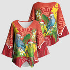 Budgerigar Australia Christmas Kimono Sleeve Blouse Budgies Golden Wattle Aboriginal Red - Aussie Hoodie