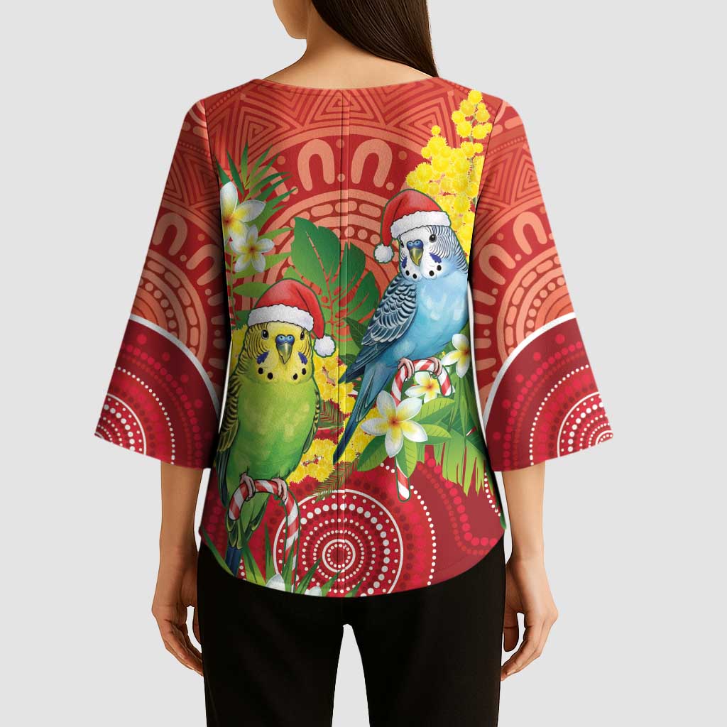 Budgerigar Australia Christmas Kimono Sleeve Blouse Budgies Golden Wattle Aboriginal Red - Aussie Hoodie