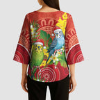 Budgerigar Australia Christmas Kimono Sleeve Blouse Budgies Golden Wattle Aboriginal Red - Aussie Hoodie