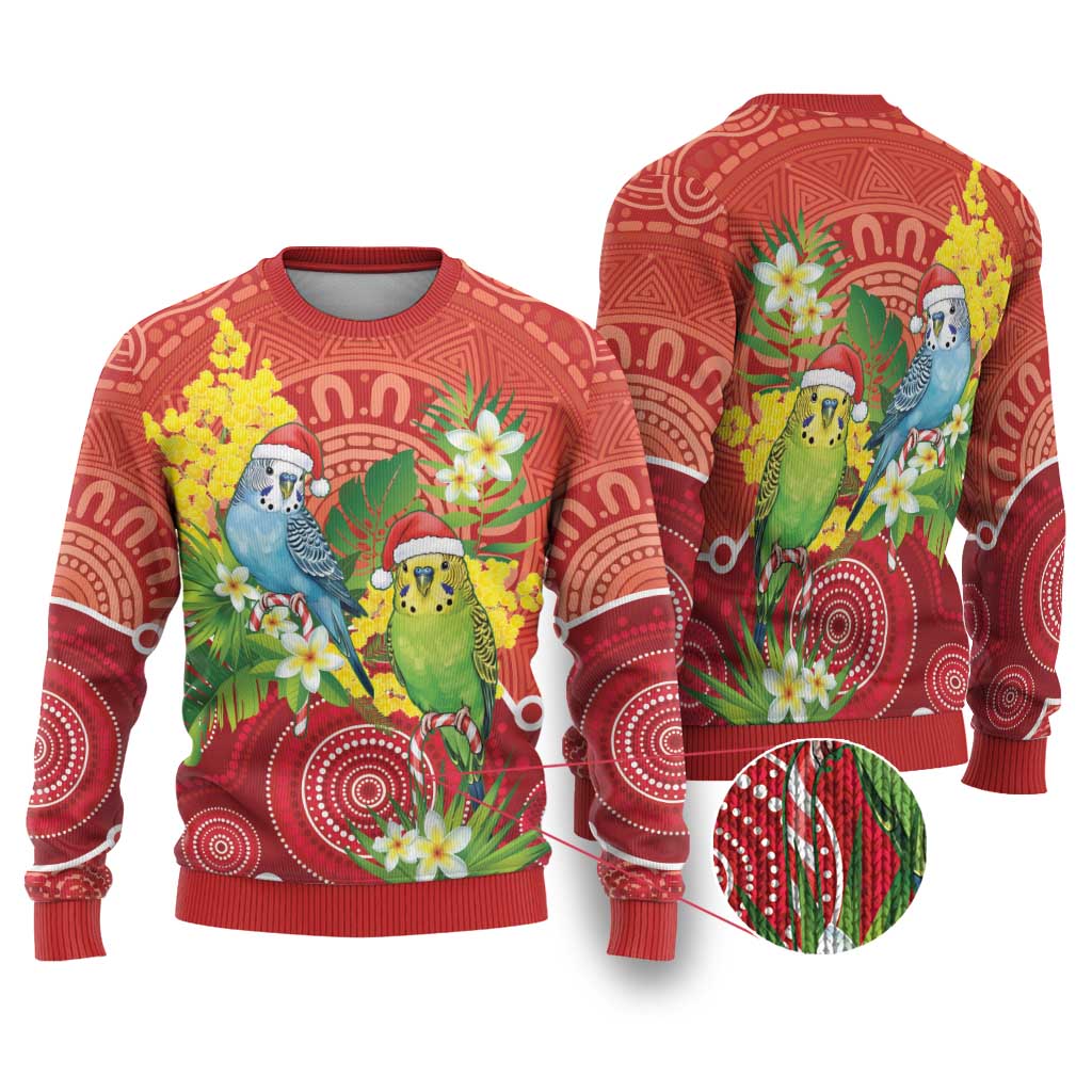 Budgerigar Australia Christmas Ugly Christmas Sweater Budgies Golden Wattle Aboriginal Red - Aussie Hoodie