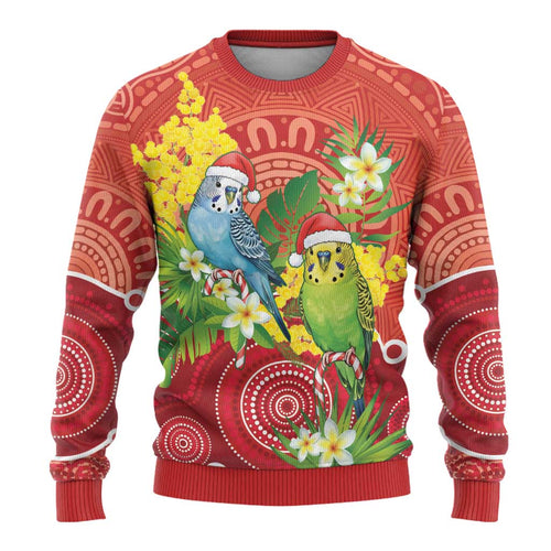 Budgerigar Australia Christmas Ugly Christmas Sweater Budgies Golden Wattle Aboriginal Red - Aussie Hoodie