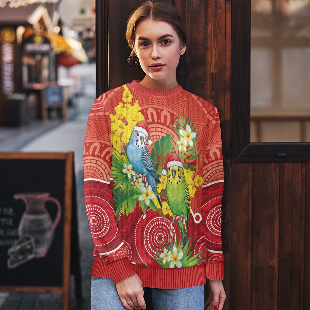 Budgerigar Australia Christmas Ugly Christmas Sweater Budgies Golden Wattle Aboriginal Red - Aussie Hoodie