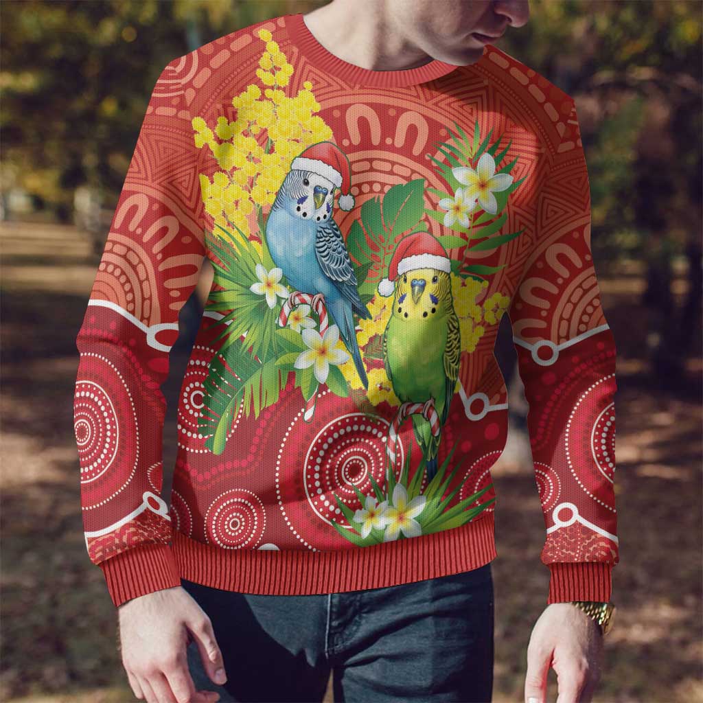 Budgerigar Australia Christmas Ugly Christmas Sweater Budgies Golden Wattle Aboriginal Red - Aussie Hoodie