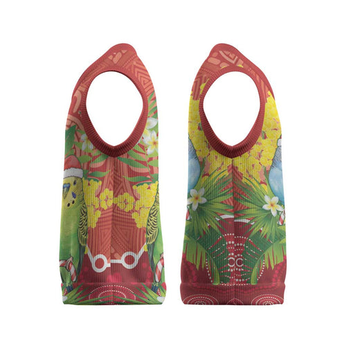 Budgerigar Australia Christmas Knitted V-Neck Vest Budgies Golden Wattle Aboriginal Red - Aussie Hoodie